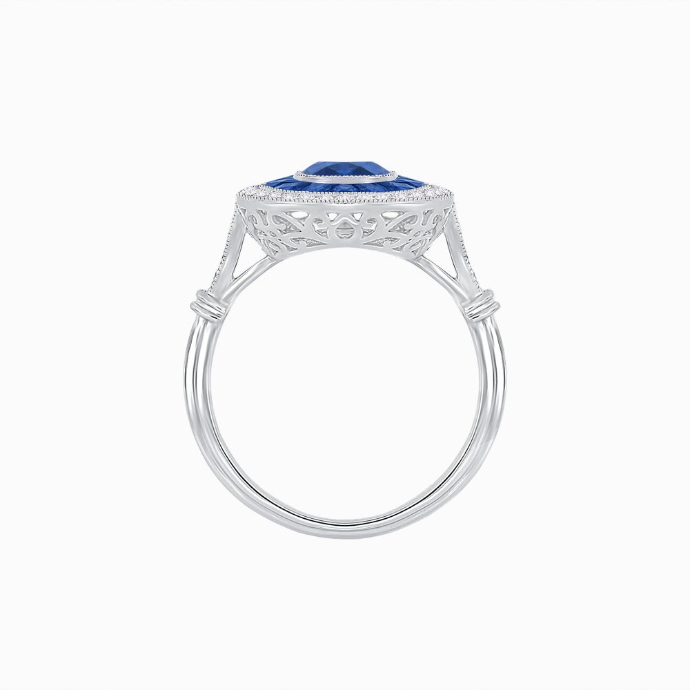 Art Deco Inspired Cushion Gemstone Halo Ring - Shahin Jewelry