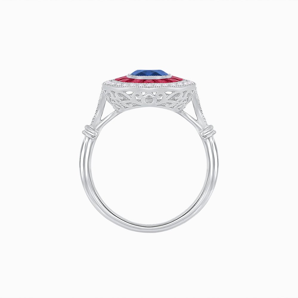 Art Deco Inspired Cushion Gemstone Halo Ring - Shahin Jewelry