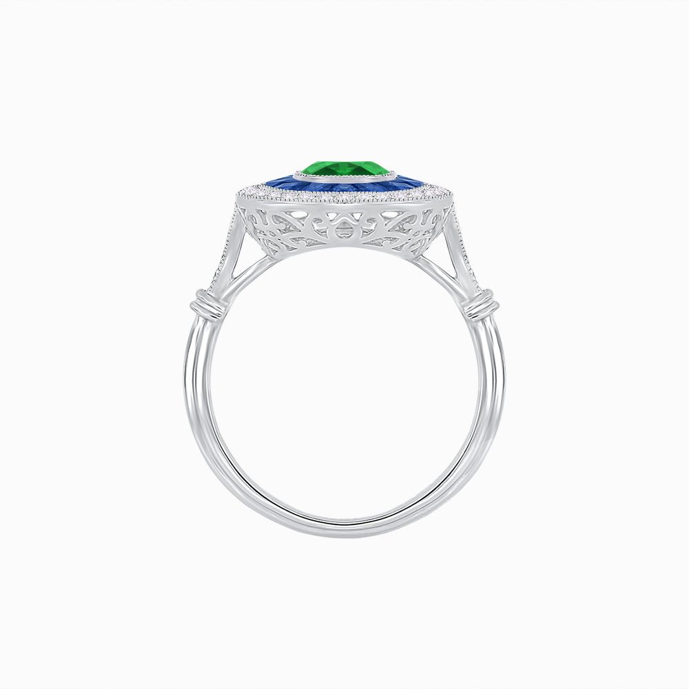 Art Deco Inspired Cushion Gemstone Halo Ring - Shahin Jewelry