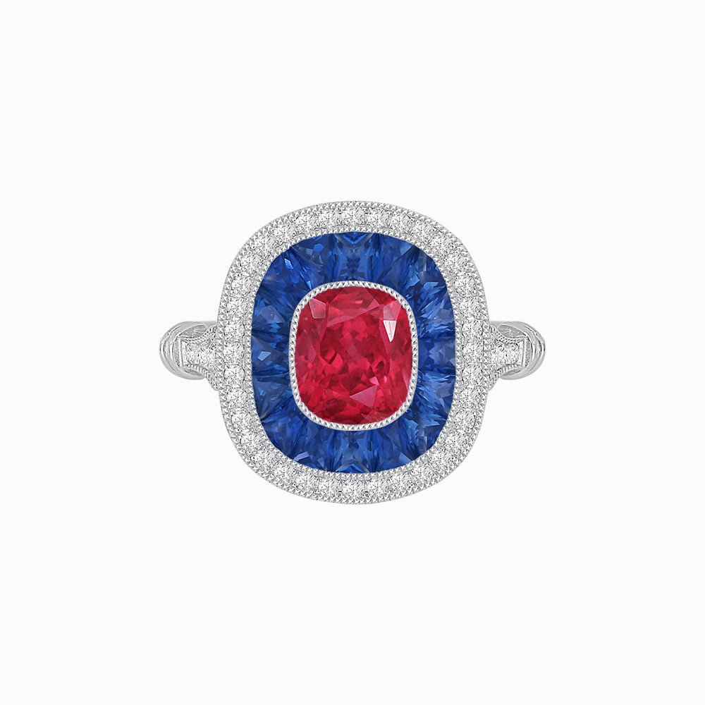 Art Deco Inspired Cushion Gemstone Halo Ring - Shahin Jewelry