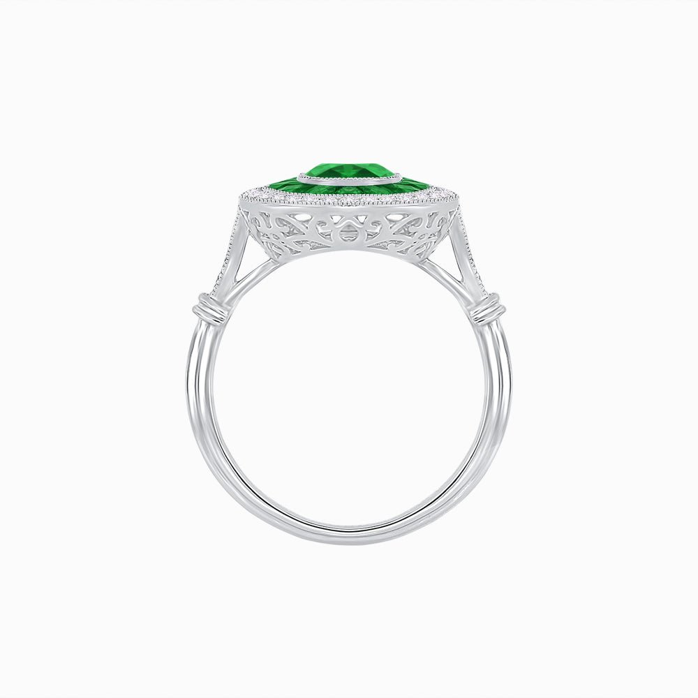 Art Deco Inspired Cushion Gemstone Halo Ring - Shahin Jewelry