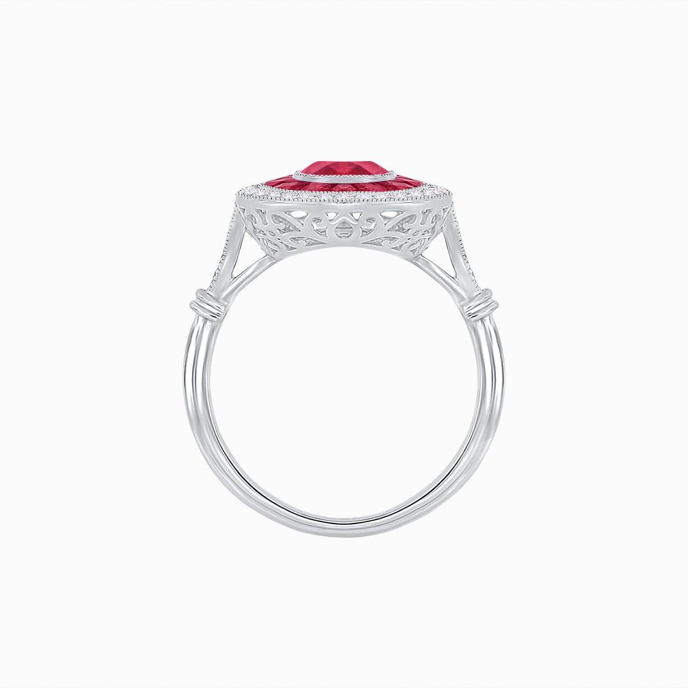 Art Deco Inspired Cushion Gemstone Halo Ring - Shahin Jewelry