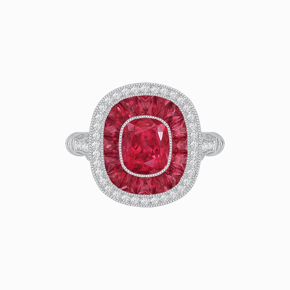 Art Deco Inspired Cushion Gemstone Halo Ring - Shahin Jewelry