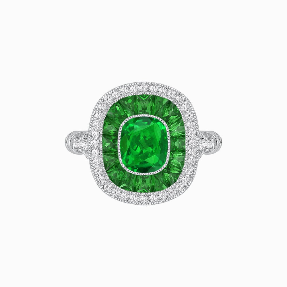 Art Deco Inspired Cushion Gemstone Halo Ring - Shahin Jewelry