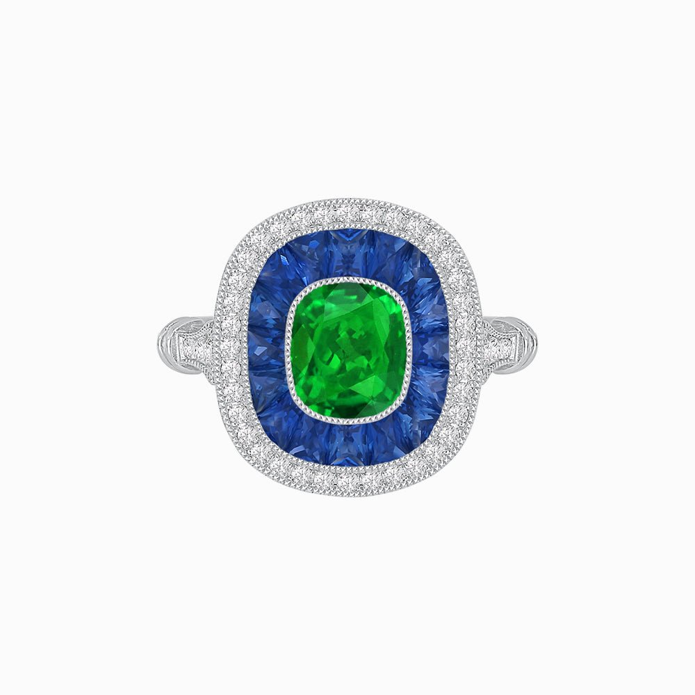 Art Deco Inspired Cushion Gemstone Halo Ring - Shahin Jewelry
