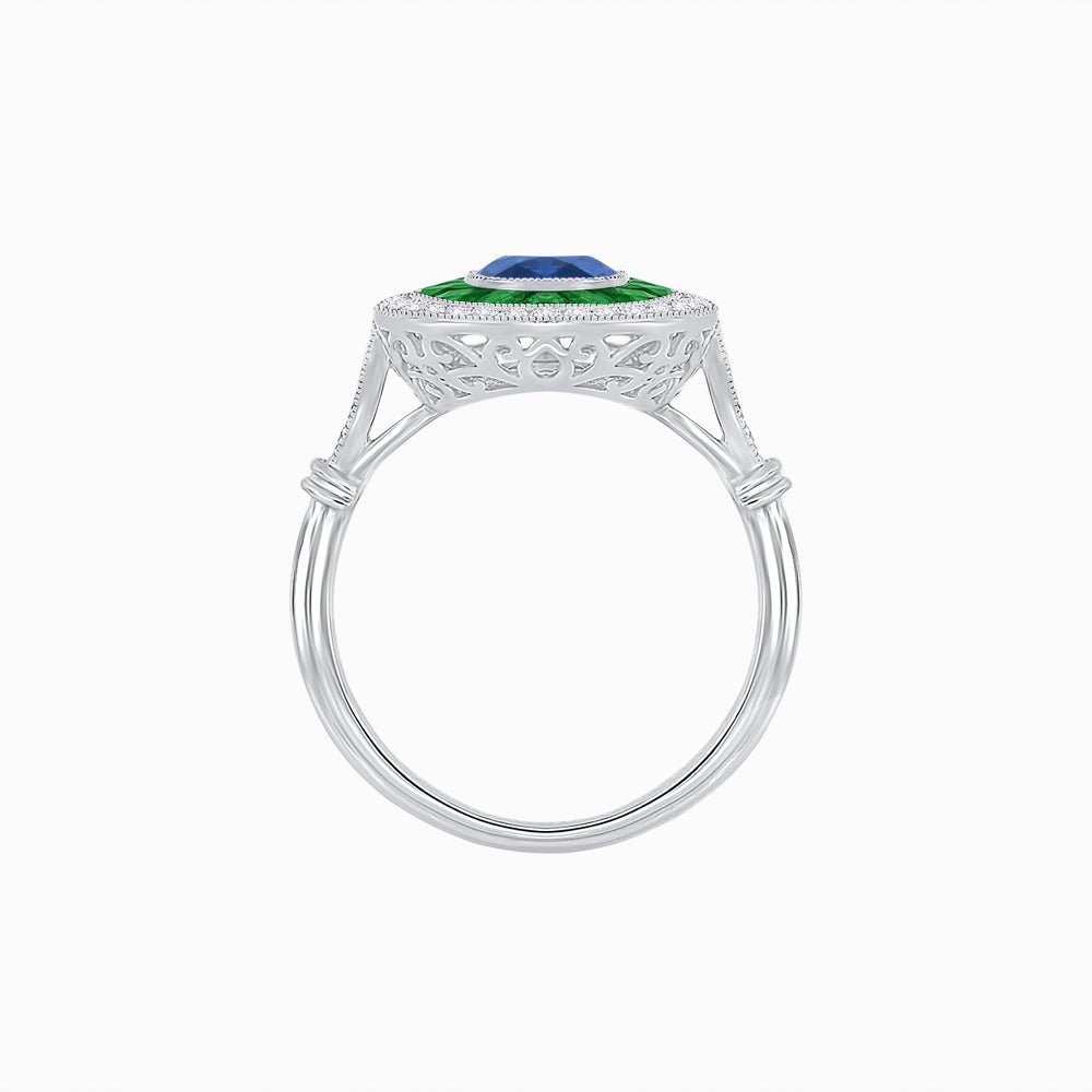 Art Deco Inspired Cushion Gemstone Halo Ring - Shahin Jewelry
