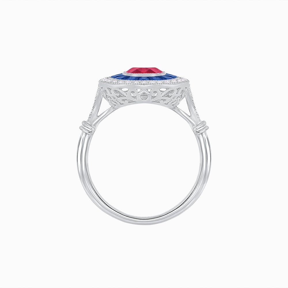 Art Deco Inspired Cushion Gemstone Halo Ring - Shahin Jewelry