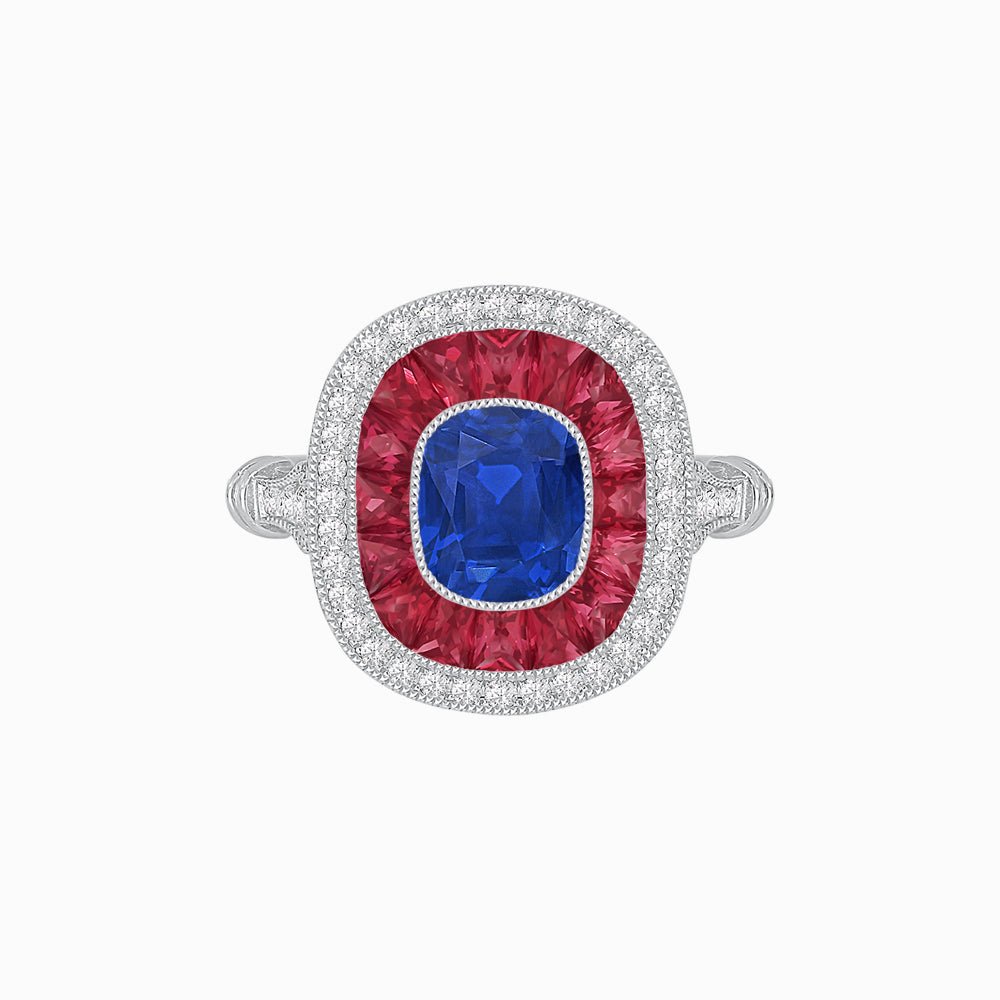 Art Deco Inspired Cushion Gemstone Halo Ring - Shahin Jewelry