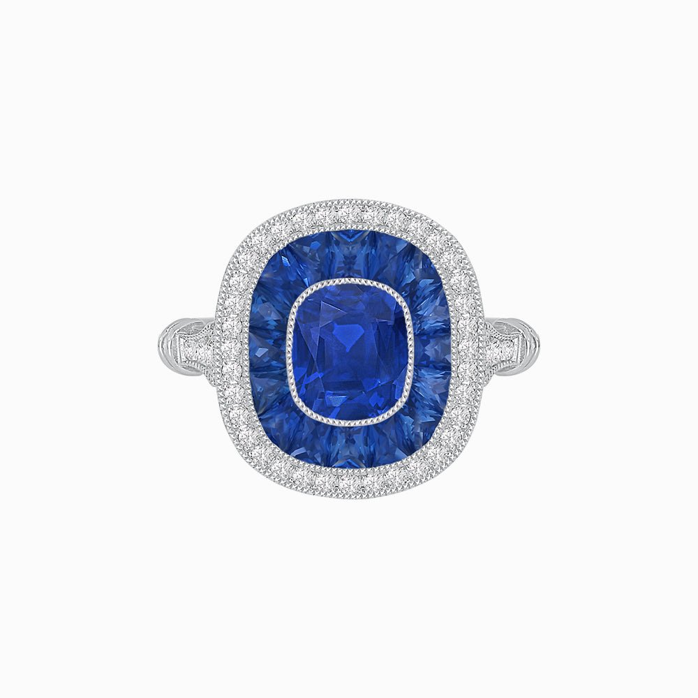 Art Deco Inspired Cushion Gemstone Halo Ring - Shahin Jewelry