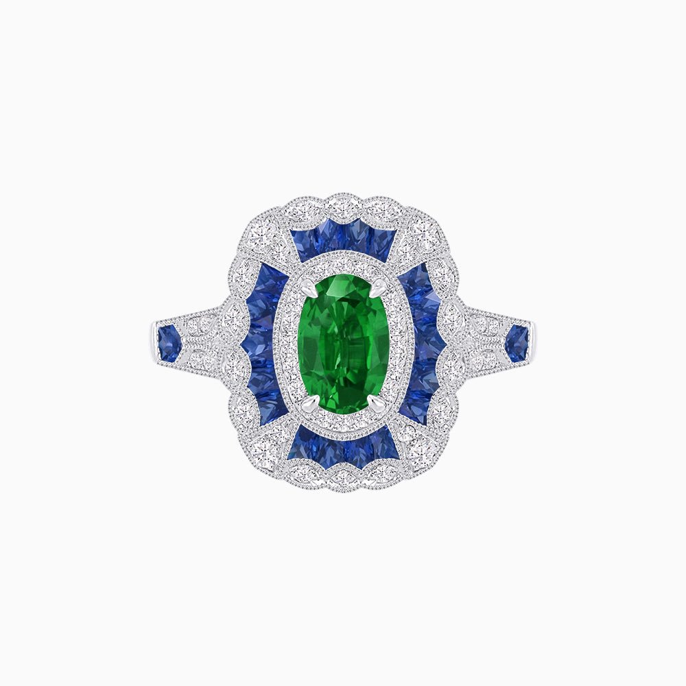 Art Deco Inspired Cushion Shape Ring with Gemstone - Shahin Jewelry