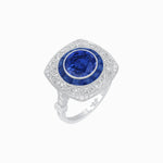 Load image into Gallery viewer, Art Deco Inspired Cushion Shape Ring with Gemstone - Shahin Jewelry