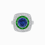 Load image into Gallery viewer, Art Deco Inspired Cushion Shape Ring with Gemstone - Shahin Jewelry