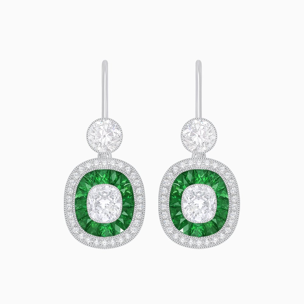Art Deco - Inspired Diamond And Sapphire Earrings - Shahin Jewelry