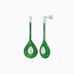 Load image into Gallery viewer, Art Deco Inspired Double Halo Drop Earrings with Diamond and Gemstone | Mounting - Shahin Jewelry