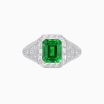 Load image into Gallery viewer, Art Deco Inspired Emerald Cut Baguette Halo Ring with Engraved Shoulders - Shahin Jewelry
