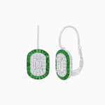 Load image into Gallery viewer, Art Deco Inspired Emerald - Cut Halo Drop Earrings Mounting with Diamonds and Gemstones - Shahin Jewelry
