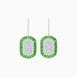 Load image into Gallery viewer, Art Deco Inspired Emerald - Cut Halo Drop Earrings Mounting with Diamonds and Gemstones - Shahin Jewelry