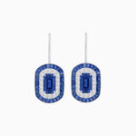 Load image into Gallery viewer, Art Deco Inspired Emerald-Cut Halo Drop Earrings Mounting with Diamonds and Gemstones - Shahin Jewelry