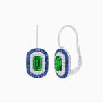 Load image into Gallery viewer, Art Deco Inspired Emerald-Cut Halo Drop Earrings Mounting with Diamonds and Gemstones - Shahin Jewelry