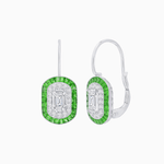 Load image into Gallery viewer, Art Deco Inspired Emerald - Cut Halo Drop Earrings Mounting with Diamonds and Gemstones - Shahin Jewelry