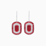 Load image into Gallery viewer, Art Deco Inspired Emerald-Cut Halo Drop Earrings Mounting with Diamonds and Gemstones - Shahin Jewelry