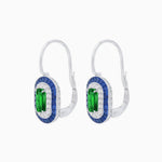 Load image into Gallery viewer, Art Deco Inspired Emerald-Cut Halo Drop Earrings Mounting with Diamonds and Gemstones - Shahin Jewelry