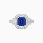 Load image into Gallery viewer, Art Deco Inspired Emerald Cut Halo Ring with Baguette Diamonds - Shahin Jewelry