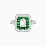Load image into Gallery viewer, Art Deco Inspired Emerald Cut Halo Ring with Calibré Gems - Shahin Jewelry