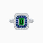 Load image into Gallery viewer, Art Deco Inspired Emerald Cut Halo Ring with Calibré Gems - Shahin Jewelry