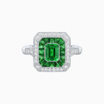 Load image into Gallery viewer, Art Deco Inspired Emerald Cut Halo Ring with Calibré Gems - Shahin Jewelry