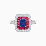 Load image into Gallery viewer, Art Deco Inspired Emerald Cut Halo Ring with Calibré Gems - Shahin Jewelry