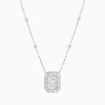 Load image into Gallery viewer, Art Deco Inspired Emerald Cut Necklace with Baguette Diamond Halo - Shahin Jewelry