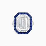 Load image into Gallery viewer, Art Deco Inspired Emerald Cut Ring with Calibré Gemstone Halo - Shahin Jewelry