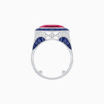 Load image into Gallery viewer, Art Deco Inspired Emerald Cut Ring with Calibré Gemstone Halo - Shahin Jewelry