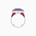 Load image into Gallery viewer, Art Deco Inspired Emerald Cut Ring with Calibré Gemstone Halo - Shahin Jewelry