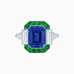 Load image into Gallery viewer, Art Deco Inspired Emerald Cut Ring with Customizable French - Cut Gemstone Accents - Shahin Jewelry