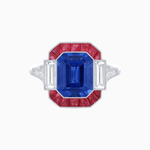 Load image into Gallery viewer, Art Deco Inspired Emerald Cut Ring with Customizable French - Cut Gemstone Accents - Shahin Jewelry