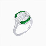 Load image into Gallery viewer, Art Deco Inspired Emerald Cut Ring with Customizable French - Cut Gemstone Accents - Shahin Jewelry