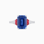 Load image into Gallery viewer, Art Deco Inspired Emerald Cut Ring with Customizable Gemstones and Hand - Engraved Shank - Shahin Jewelry