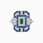Load image into Gallery viewer, Art Deco Inspired Emerald Cut Ring with Diamonds and Gemstones - Shahin Jewelry