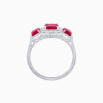 Load image into Gallery viewer, Art Deco Inspired Emerald Cut Three-Stone Diamond Halo Ring - Shahin Jewelry