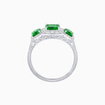 Load image into Gallery viewer, Art Deco Inspired Emerald Cut Three-Stone Diamond Halo Ring - Shahin Jewelry