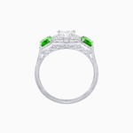 Load image into Gallery viewer, Art Deco Inspired Emerald Cut Three-Stone Diamond Halo Ring - Shahin Jewelry