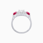 Load image into Gallery viewer, Art Deco Inspired Emerald Cut Three-Stone Diamond Halo Ring - Shahin Jewelry