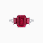 Load image into Gallery viewer, Art Deco Inspired Emerald Cut Three-Stone Ring with Tapered Baguettes - Shahin Jewelry