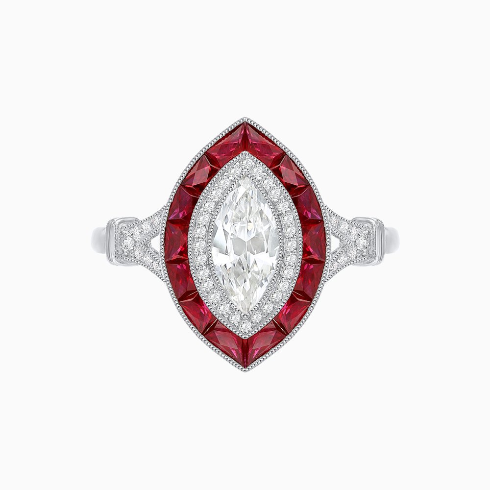 Art Deco Inspired Engagement ring with Diamond - Shahin Jewelry