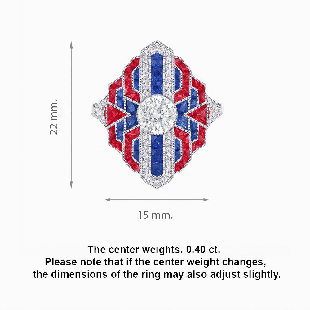 Art Deco - inspired Engagement Ring with Diamond, Gemstone - Shahin Jewelry