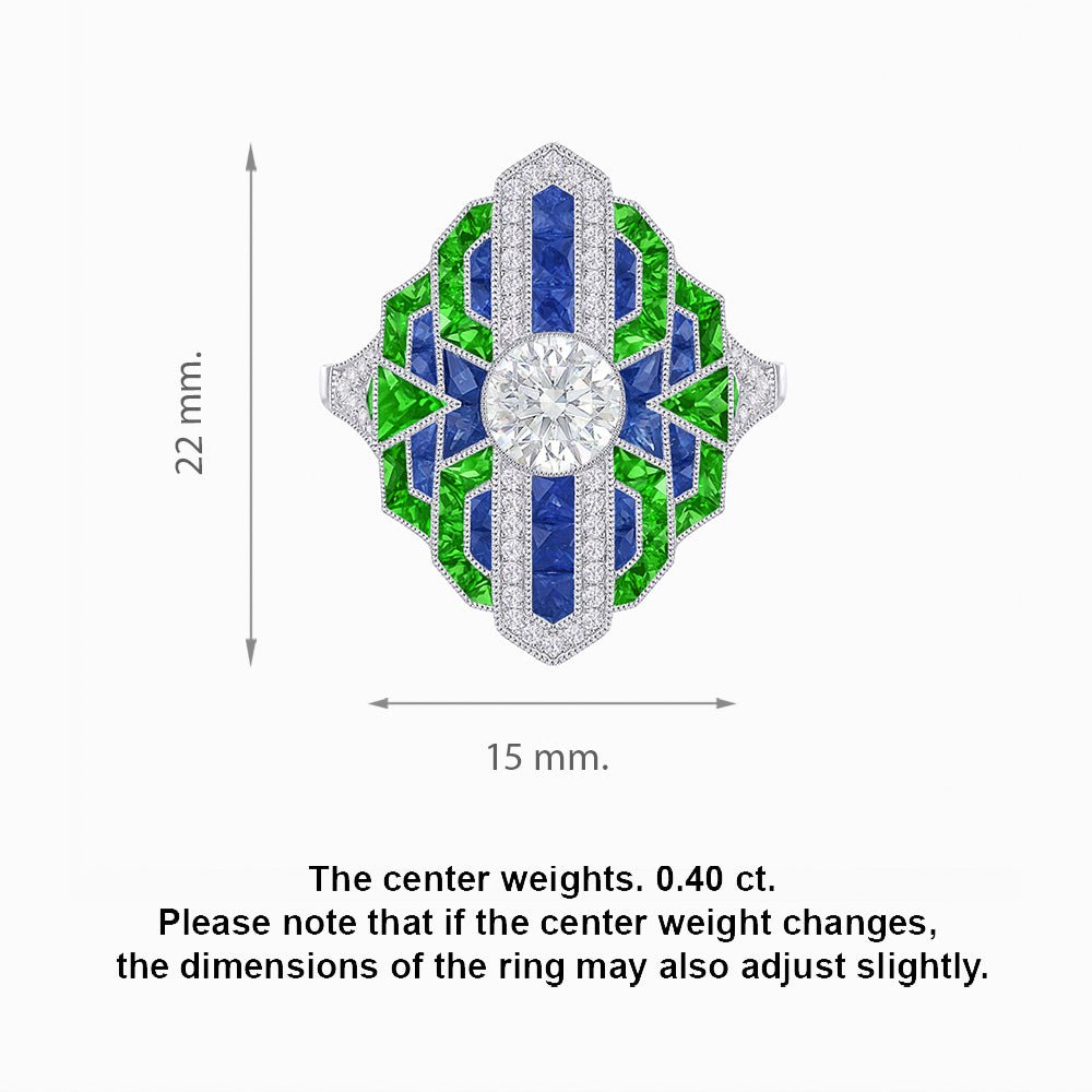 Art Deco - inspired Engagement Ring with Diamond, Gemstone - Shahin Jewelry