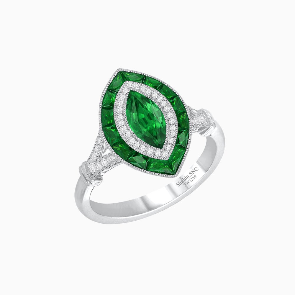 Art Deco Inspired Engagement ring with Gemstone - Shahin Jewelry