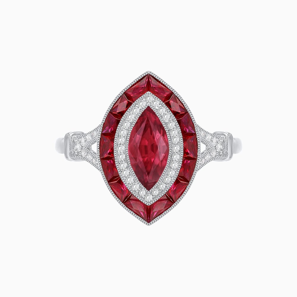 Art Deco Inspired Engagement ring with Gemstone - Shahin Jewelry